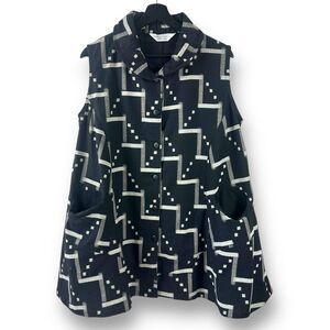 Mao Mam Women's M/L Sleeveless Vest Top Art To Wear Black Zig‎ Zag Geo Lagenlook